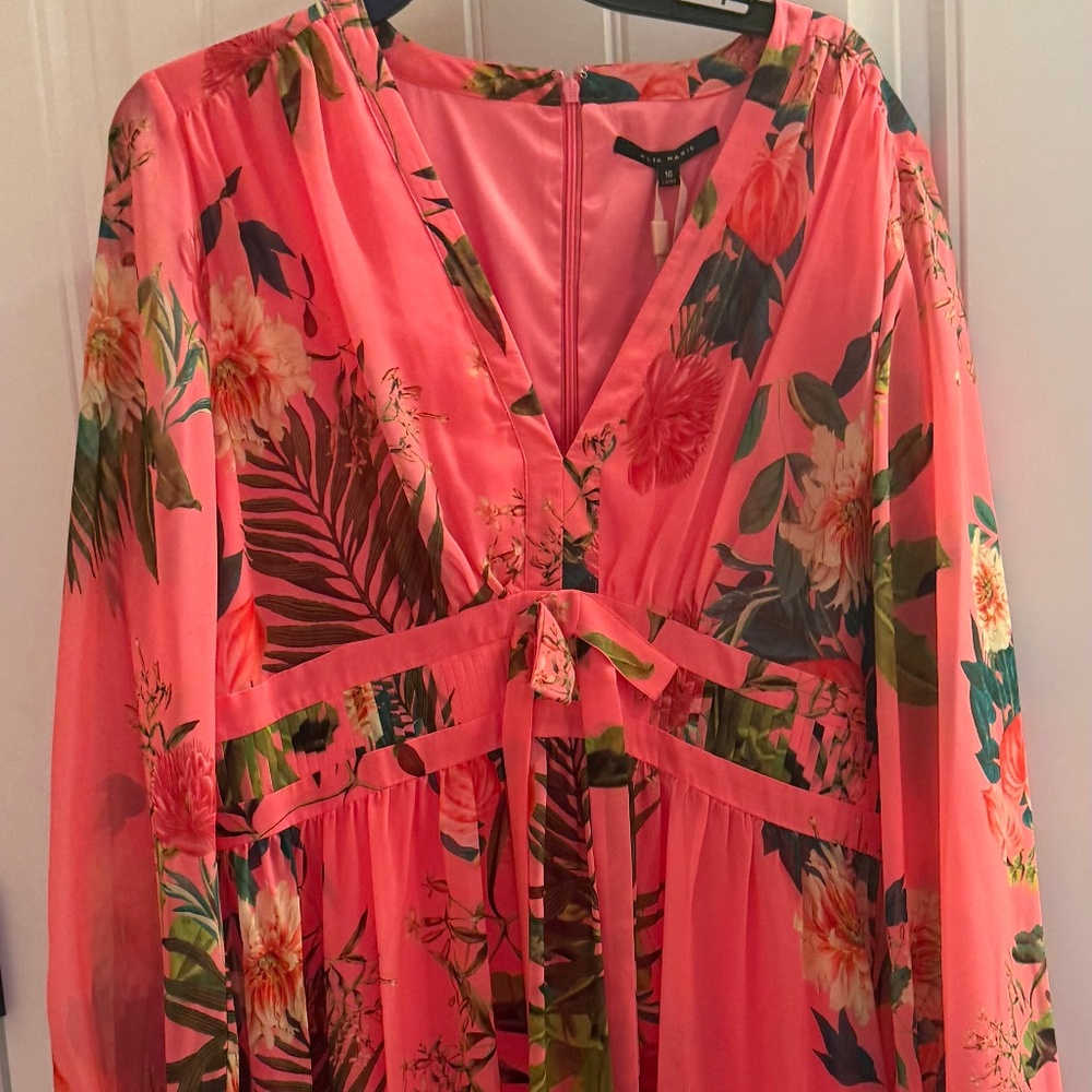 Alex Marie Pink Shannon Tropical Floral Chiffon A-line Dress - Size 16 - NWT